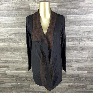 LO.RI Open Wrap Black/Brown Wool Blend Tunic Cardigan Sweater Women's Size M